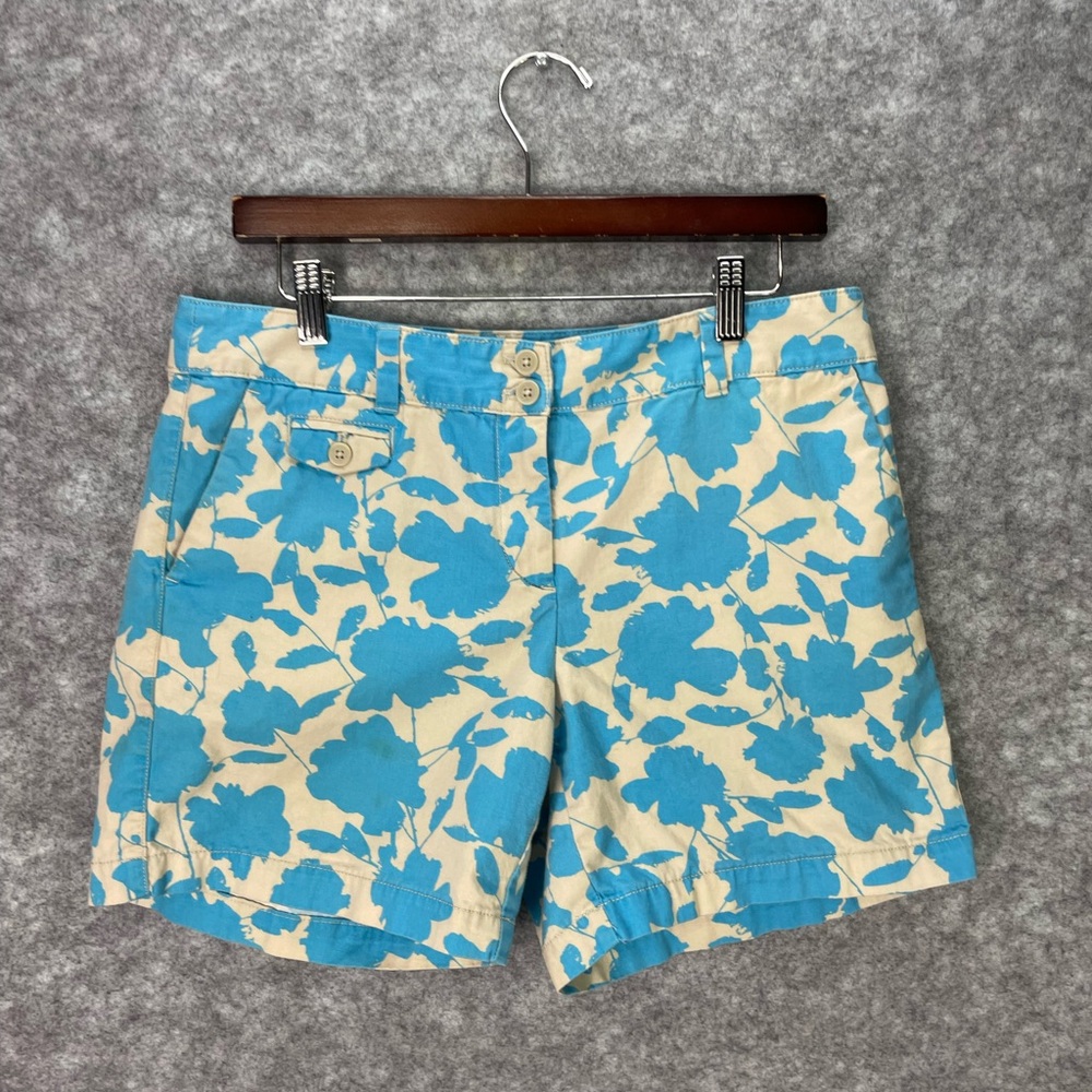 LOFT Shorts Womens 6 Blue Floral Print Chino Cotton Twill Casual Summer Beach